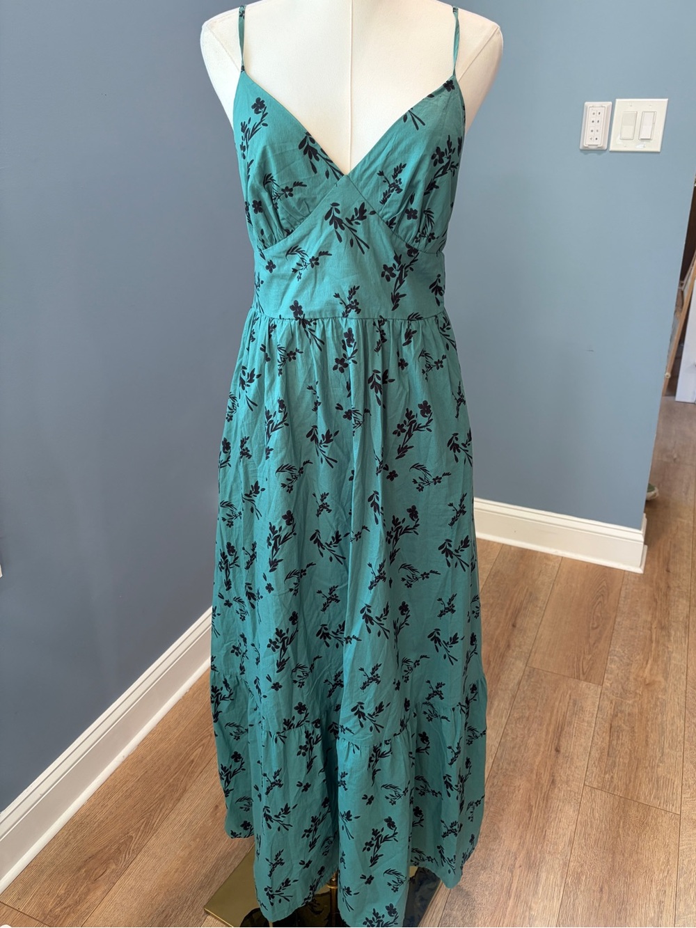 Universal Thread Teal Floral Cotton Maxi Dress Smocked Back Cottagecore Small